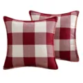 Lot de deux housses de coussin carrées à carreaux rouge et blanc avec bordure cousue - Rouge Blanc