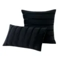 Luxurious black velvet striped throw pillow covers with strap design, square and lumbar set. - Black