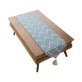 Camino de mesa jacquard de estilo japonés con patrón de ondas azules y borla blanca - 30x140cm (Borla Puntiaguda) / Azul marino