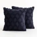 Soft navy blue plush throw pillow covers with decorative embroidered rhombus pattern - 45x45cm Single-Sided Plush (Insert Not Included) / Navy Blue