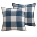 Lot de deux housses de coussin à carreaux bleu marine avec de beaux bords surpiqués. - Bleu foncé