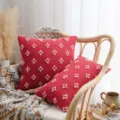 Red cotton pillowcase with pink tufted star patterns for living room sofa decor - Burgundy
