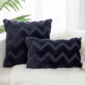 Navy blue plush pillow cover with Nordic chevron pattern on white faux fur surface. - 30x50cm Single-Sided Plush (Insert Not Included) / Navy Blue
