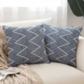 Blaues Set Baumwoll-Leinen Kissenbezüge mit geometrischem Wellenmuster auf Sofa - Japanischer Wellenstil (ml0530) / 45x45cm(Nur Bezug) / Marineblau