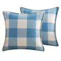 Lot de deux housses de coussin à carreaux bleus et blancs avec coutures décoratives - Bleu ciel