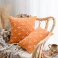 Boho orange cotton cushion cover with decorative tufted star patterns for sofa - Orange
