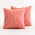 Set of 2 soft coral pink plush pillow covers featuring textured diamond embroidery pattern - 45x45cm Single-Sided Plush (Insert Not Included) / Coral