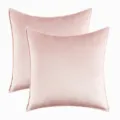 Set of 2 soft pink velvet cushion covers with elegant luxury piped edges for sofa. - Pink