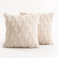 Pair of cream plush pillow covers with embroidered rhombus pattern for sofa decor - 45x45cm Single-Sided Plush (Insert Not Included) / Beige
