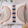 Χειροποίητο Boho Μαροκινό φουντωτό κάλυμμα μαξιλαριού με γεωμετρικά σχέδια και φούντες - Στυλ K Ημικύκλιο / 30*50cm Χωρίς Εσωτερικό / Μπεζ με Χρώματα Αντίθεσης