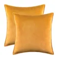Set of 2 soft mustard yellow velvet cushion covers with elegant piped edges - Gold