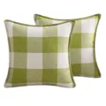 Paire de housses de coussin en coton et lin à carreaux verts avec coutures décoratives. - Vert