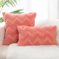 Cozy Nordic style coral pink plush pillowcase featuring a textured wave pattern - 30x50cm Single-Sided Plush (Insert Not Included) / Coral