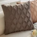 Soft plush embroidered throw pillow cover with a 3D rhombus pattern in brown color - 45x45cm Single-Sided Plush (Insert Not Included) / Dark Gray