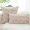 Elegant soft beige plush pillowcase featuring a 3D wavy geometric pattern for sofa - 30x50cm Single-Sided Plush (Insert Not Included) / Beige