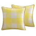Housses de coussin carrées à carreaux jaunes en coton et lin avec bordure point de feston - Jaune