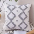 Μαροκινό boho κάλυμμα μαξιλαριού με γκρι και λευκά γεωμετρικά σχήματα διαμαντιών - Στυλ O Ρομβικό Κρόσσι / 30*50cm Χωρίς Εσωτερικό / Ζαχαρί
