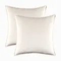 Two luxury off-white velvet throw pillow covers with decorative piped edges for home - Off White