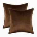 Pair of luxury brown velvet decorative throw pillow covers with elegant piped edges - Brown