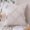 Boho μαροκινό φουντωτό κάλυμμα μαξιλαριού με φούντες σε κρεμ μπεζ βαμβακερό λινό - Στυλ L Κρόσσι σχήματος X / 30*50cm Χωρίς Εσωτερικό / Ζαχαρί