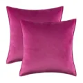 Set of 2 fuchsia velvet pillow covers with piped edges for home decor sofa cushions - Rose Red