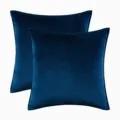 Set of two soft navy blue velvet cushion covers with piped edges for sofa home decor - Navy Blue