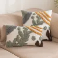 Boho Μαροκινό στυλ φουντωτό κάλυμμα μαξιλαριού με όμορφα γεωμετρικά σχέδια σε μπεζ - Φύλλα του Ήλιου / 30*50cm Χωρίς Εσωτερικό / Μπεζ & Γκρι Πράσινο