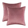 Set of two soft pink velvet decorative cushion covers with piped edges for home sofa decor - Auburn