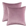Premium set of 2 soft mauve velvet square pillow covers with piped edges for sofa - Taro Purple