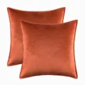 Soft orange velvet cushion covers with piped edges set of 2 for home decor sofa - Orange