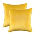 Set of 2 ultra soft yellow velvet cushion covers with piped edges for sofa decor - Mustard Yellow