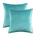 Luxury teal blue velvet cushion covers with piped edges for home sofa decor, set of 2 - Aqua Green