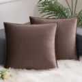 Pair of luxury brown velvet cushion covers with piped edges for home sofa decor - Coffee