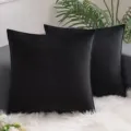 Set of two black velvet throw pillow covers with decorative piped edges for sofa - Black