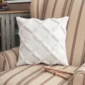 Boho λευκό φουντωτό κάλυμμα μαξιλαριού με κομψό σχέδιο διαμαντιών και όμορφες φούντες - Στυλ με Σχέδιο Βάφλας / 30x50cm (Μόνο Κάλυμμα) / Ζαχαρί