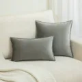 Luxury grey velvet lumbar and square throw pillowcases with elegant flanged edges - Dark Gray