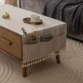 Japanese style waterproof coffee table cover with storage pockets and tassels. - Large Grid / 40*95cm / Beige Coffee