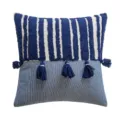 Housse de coussin à rayures bleues et blanches avec pompons pour décoration de canapé - 45*45cm (Sans Insert) / Rayure Marine