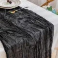 Runner da tavolo in garza nera stropicciata per decorazioni eleganti di matrimoni - 90x180cm / Nero