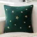Housse de coussin en peluche vert foncé avec d'élégants motifs d'étoiles dorées - 45x45cm (Sans Noyau) / Vert Noël Étoile Paillette