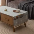 Japanese style gray geometric table cover with side storage pockets and tassels. - 40*95cm / Light Grey Large Plaid