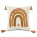 Funda de cojín boho de algodón y lino con diseño de arcoíris capitoné y cuatro borlas - Arcoíris (Café) / 45x45cm