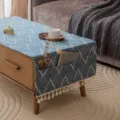 Japanese style waterproof blue geometric table cloth with storage pockets and tassels - Style with Storage Pocket / 40*95cm / Japanese Wave Navy Blue