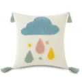 Funda de cojín empenachada con nube y gotas de lluvia y borlas decorativas laterales - Nube y Lluvia (Lluvia Soleada) / 45x45cm