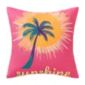 Tropical pink pillowcase with palm tree and sunshine print for outdoor patio. - Pink Coconut Tree (Single Sided)