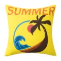 Vibrant yellow outdoor waterproof cushion cover featuring summer palm tree and beach wave print - Yellow Coconut Tree (Single Sided)