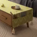 Japanese ins style geometric green dust cover cloth with side storage pockets and tassels - 40*95cm / Japanese Wave Apricot Yellow (with Four-Corner Tassels)