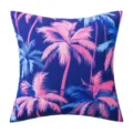 Waterproof outdoor cushion cover with vibrant pink palm tree print on navy blue - Purple Coconut Tree (Single Sided)