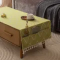 Japanese style yellow-green geometric table cover with side storage pockets and tassels - With Storage Pocket and Tassel / 40*95cm / Japanese Apricot Yellow Wave