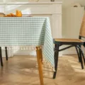 Πράσινο και λευκό καρό τραπεζομάντιλο με κομψά κρόσσια για τραπέζια τραπεζαρίας - Πετρόλ